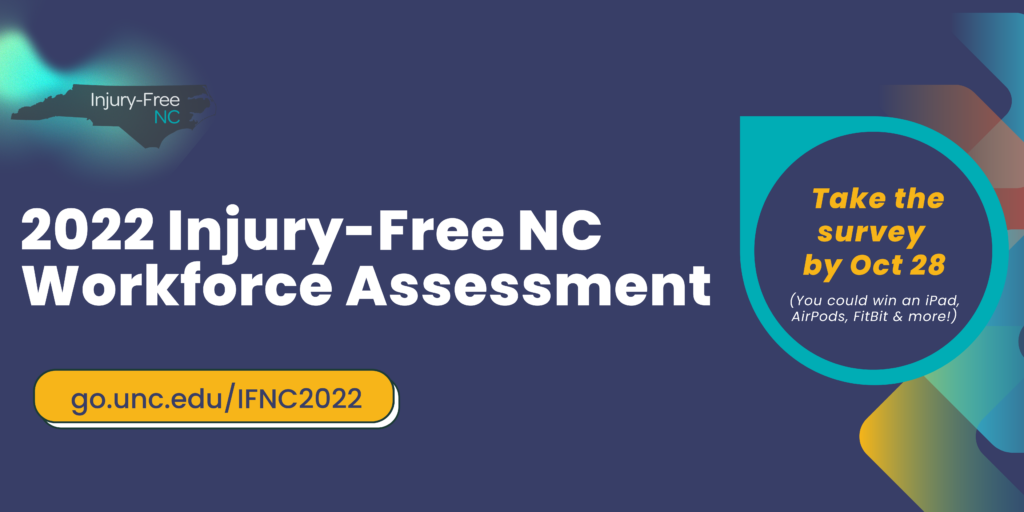 2022 Injury-Free NC Workforce Assessment - take the survey by Oct 28 and you could win an iPad, AirPods, FitBit & more!